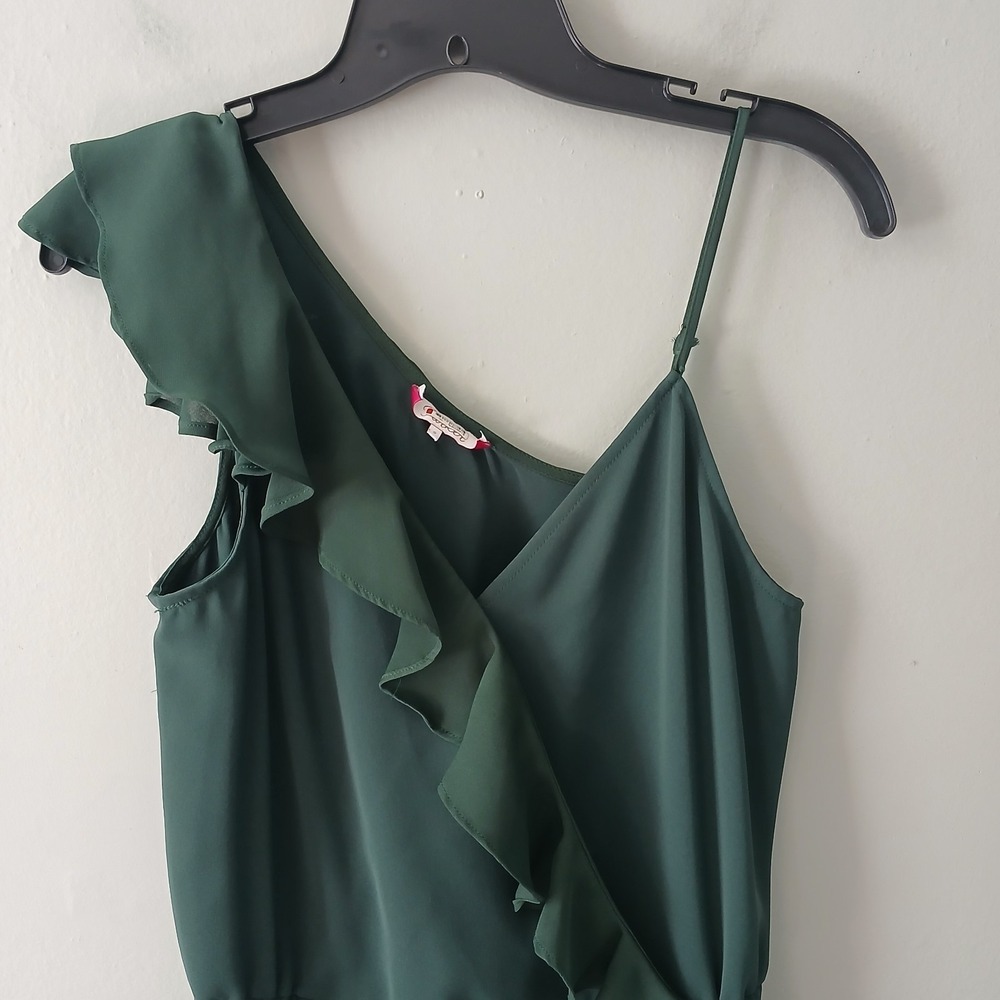 Parker Women's Size 0 Asymmetrical Jumpsuit Ruffle Sleeve Ankle Length Green - Picture 3 of 16
